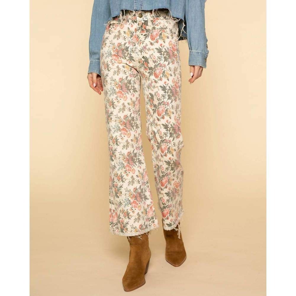 The Great Kick Bell Ankle Jeans Sz 27 Cream Enchanted Floral Boho Cottagecore